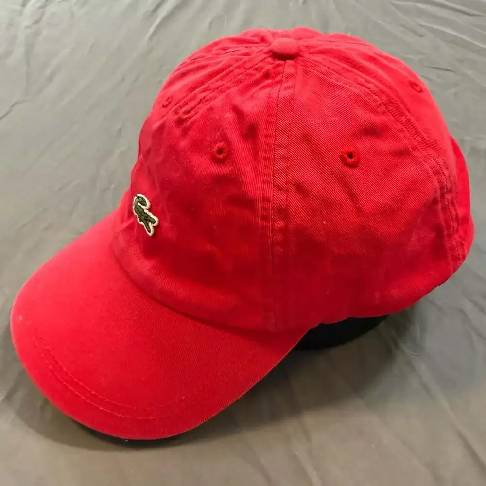 Lacoste RK4863 Red Small Croc Logo Cotton Dad Hat Cap Adjustable One Size